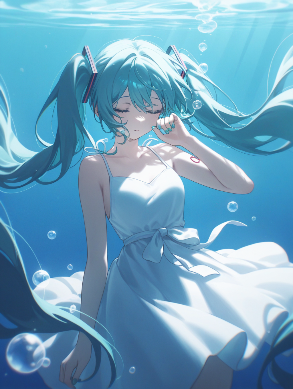 01183-406638872-1girl, solo, underwater, dress, long hair, closed eyes, hatsune miku, white dress, bubble, air bubble, aqua nails, twintails, ha.png